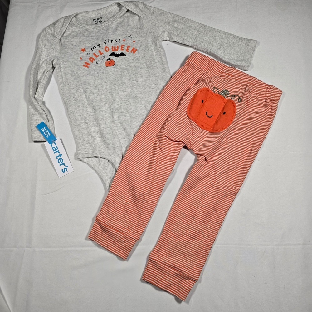 Carters My First Halloween Baby boy 18M Bodysuit outfit Pumpkin Pants 2pc NWT